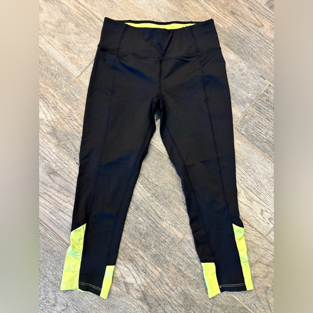 Calvin Klein Women's Black With Neon Yellow Leggings Size Xs